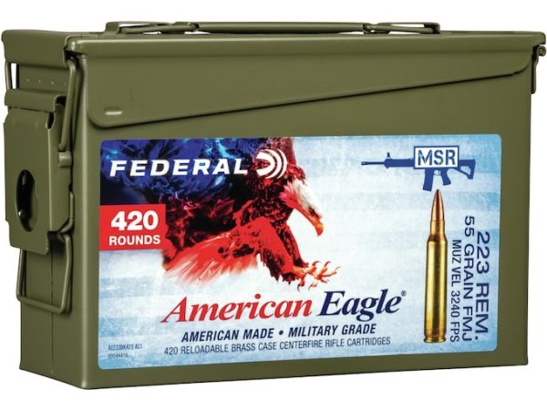 Federal American Eagle Ammunition 223 Remington 55 Grain Full Metal Jacket Boat Tail Ammo