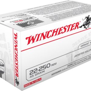 Winchester USA RIFLE .22-250 Remington 45 grain Jacketed Hollow Point Brass Cased 500 rounds