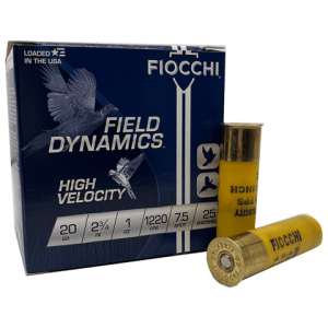 20 Gauge – Fiocchi Field Dynamics #7.5 Lead Shot 2-3/4″ Plastic Hull – 25 Rounds