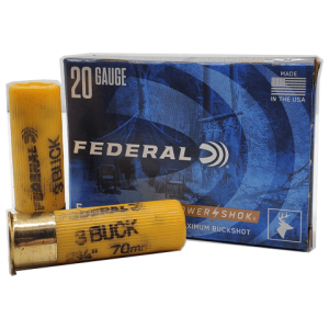 20 Gauge – Federal 2-3/4″ Power-Shok 20 Pellet #3 Buck – 5 Rounds