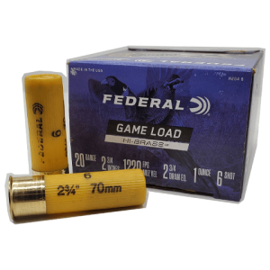 20 Gauge – Federal 2-3/4″ Game Load 1 oz Hi-Brass 6 Shot – 25 Rounds