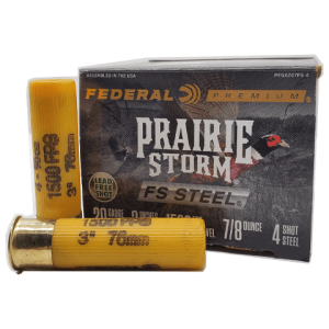 20 Gauge – Federal Prairie Storm 3″ FS Steel #4 Shot – 25 Rounds