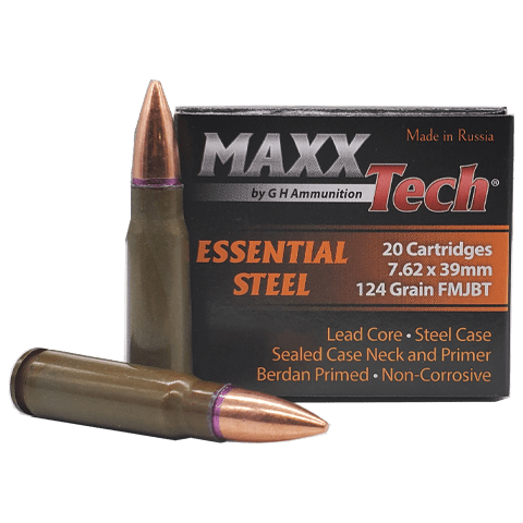 7.62x39 - MaxxTech 124 Grain Full Metal Jacket Steel Case