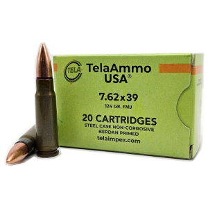 7.62×39 – TelaAmmo USA 124 Grain FMJ Steel Case – 20 Rounds