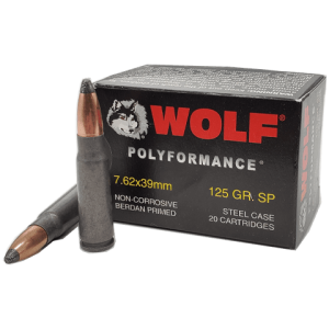 7.62×39 – Wolf Polyformance 125 Grain Soft Point Steel Case