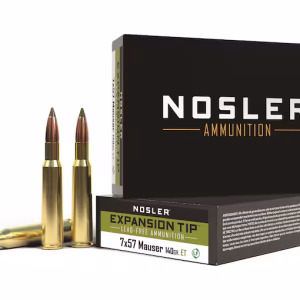 Nosler E-Tip 7x57mm Mauser (7mm Mauser) Ammo 140 Grain Nosler Expansion Tip (E-Tip) Polymer Tip Lead Free Box of 20